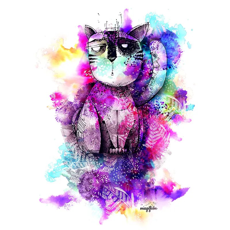 Magifešn Kočka Aquarelly polštář 50x50 cm bavlna