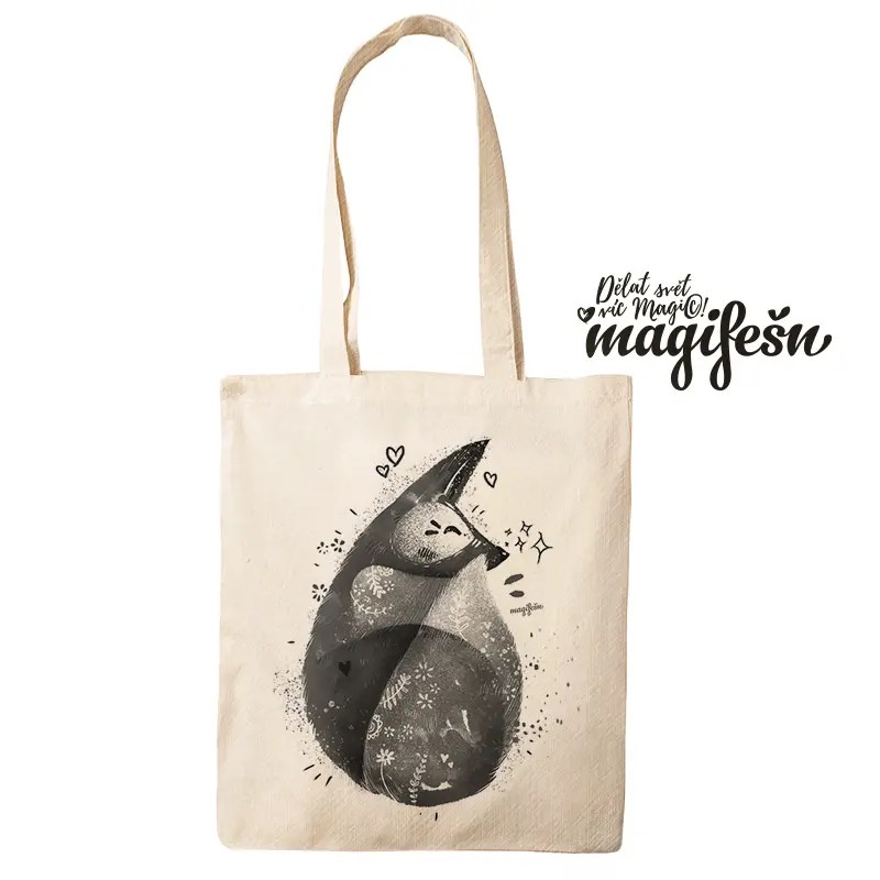 Magifešn Foxi plátěná taška MEDIUM černobílá
