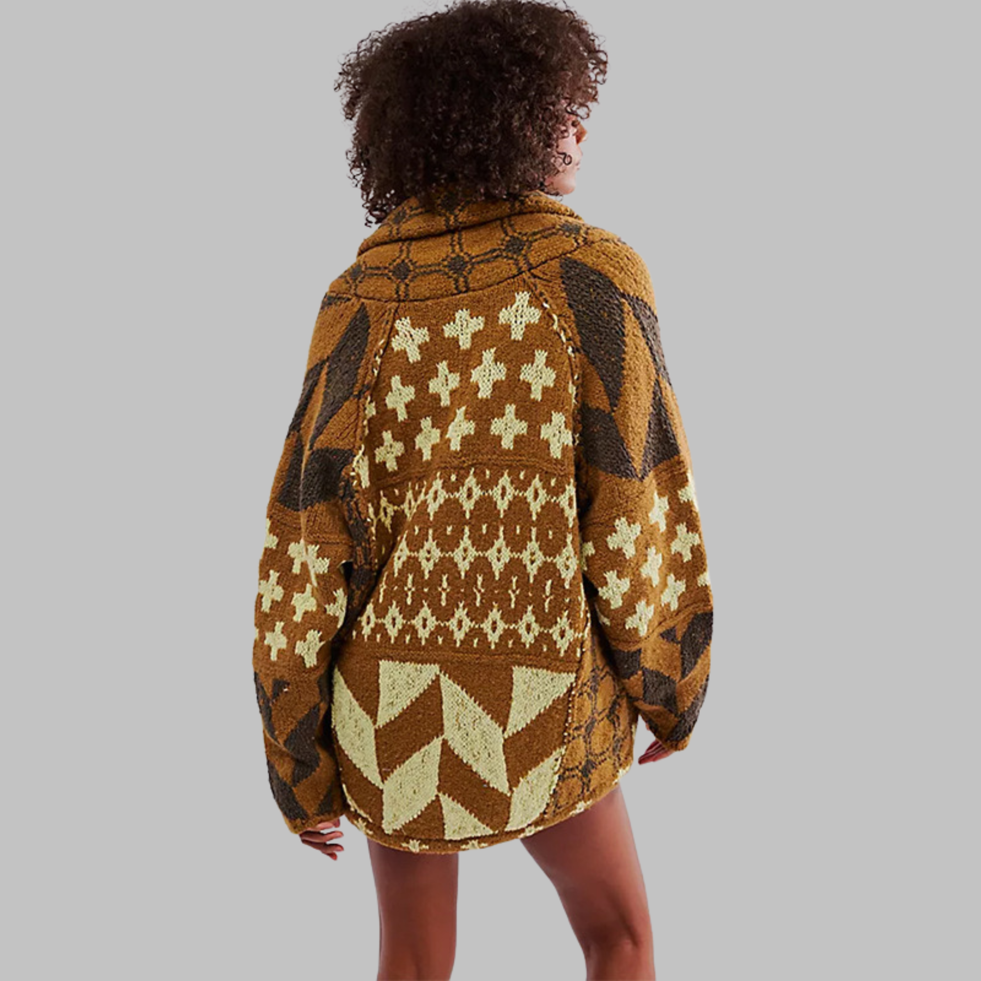 Norielle cardigan oversize modrý geometrický vzor