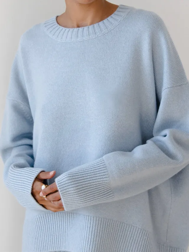 Norielle svetr oversize s rozparky modrobílý