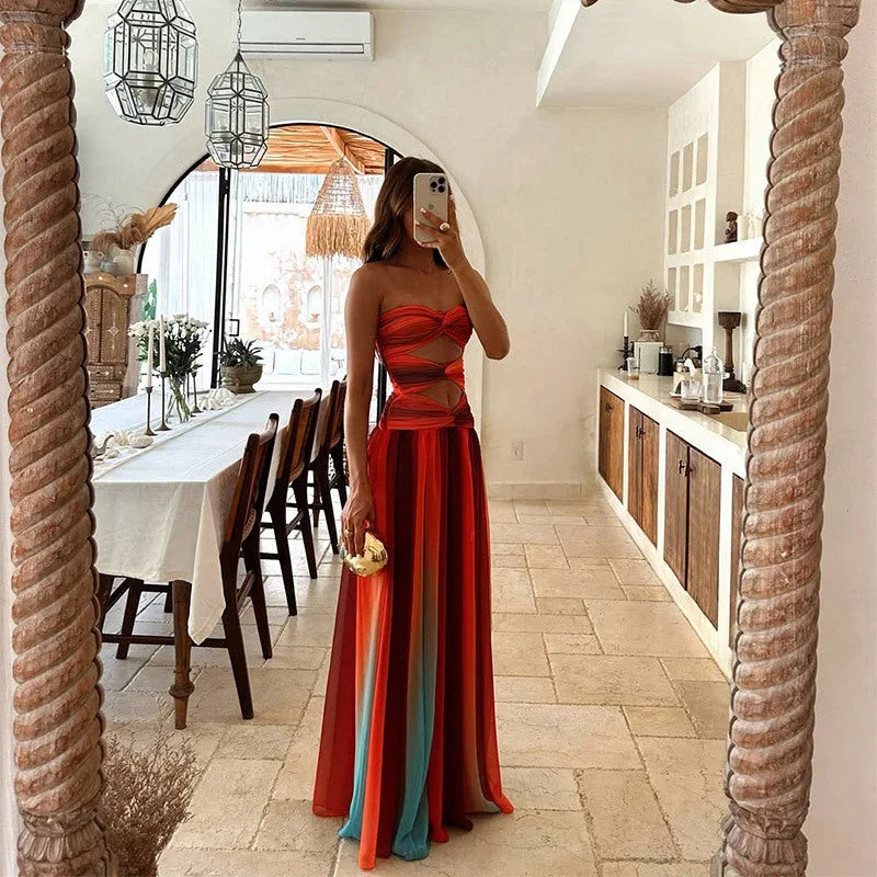 Norielle Bustier maxi šaty multicolore dlouhé pruhované