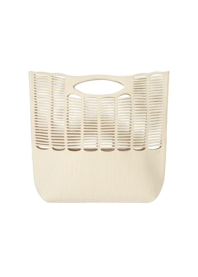 Issey Miyake Mokko Wale tote taška off white beige pruhovaná
