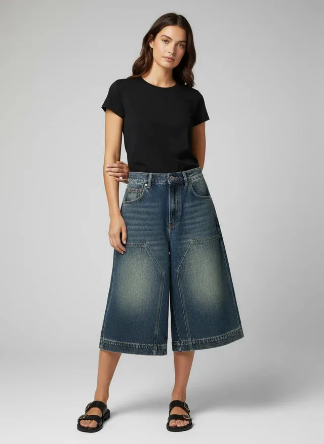 Norielle džínové culottes modré široké s vysokým pasem