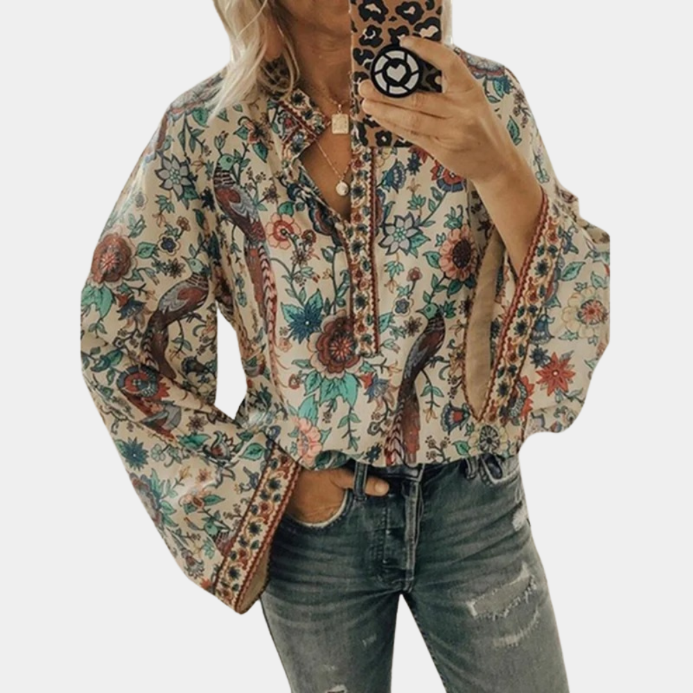 Norielle dámská boho halenka žlutá květovaná véčko