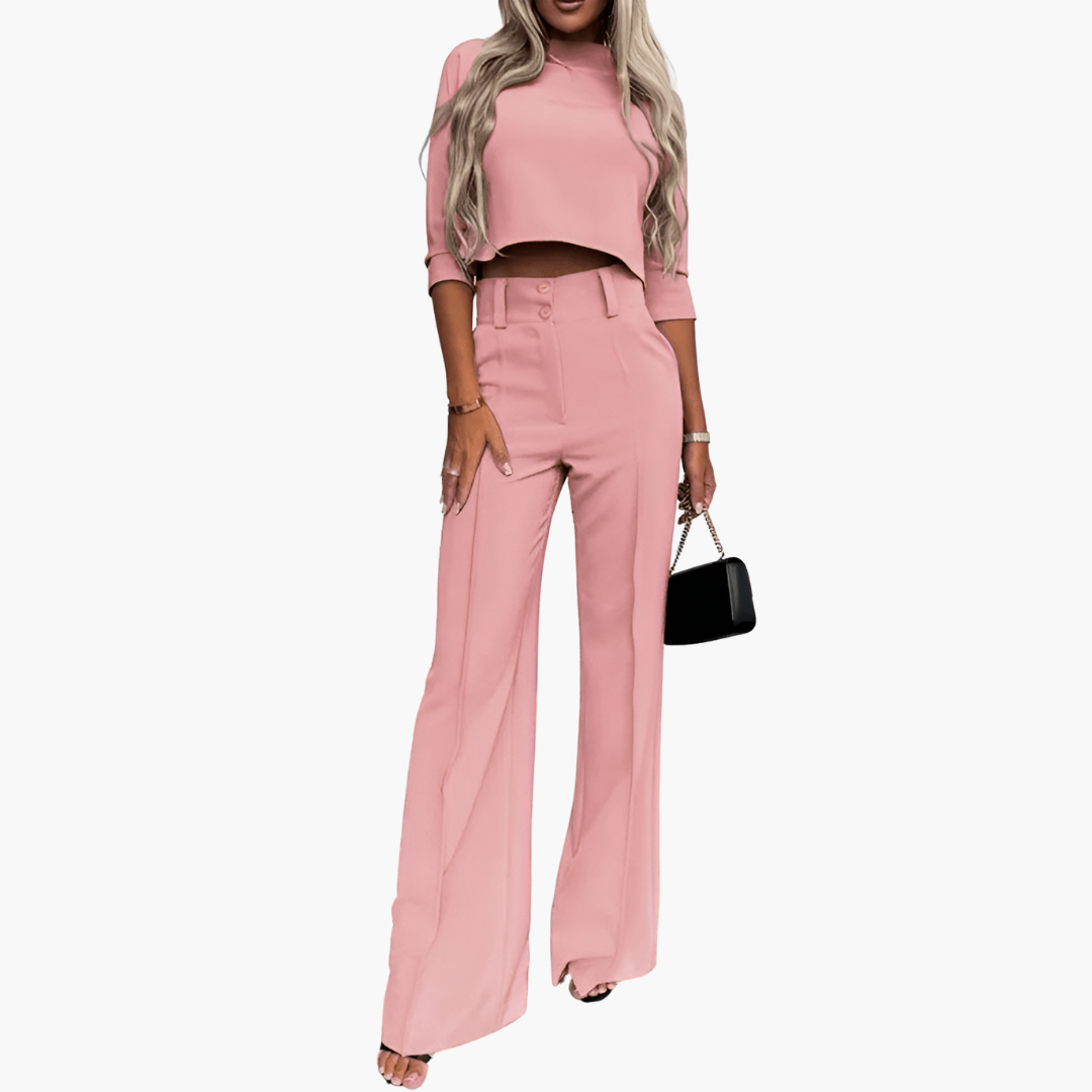 Norielle elegantní souprava kaki top a široké kalhoty