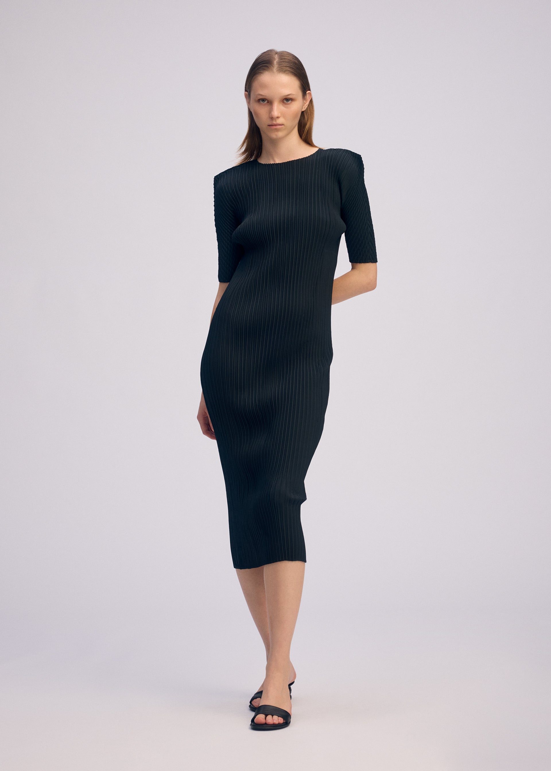 Issey Miyake Box Shoulder Pleats šaty světle šedá vel. 2 plisované