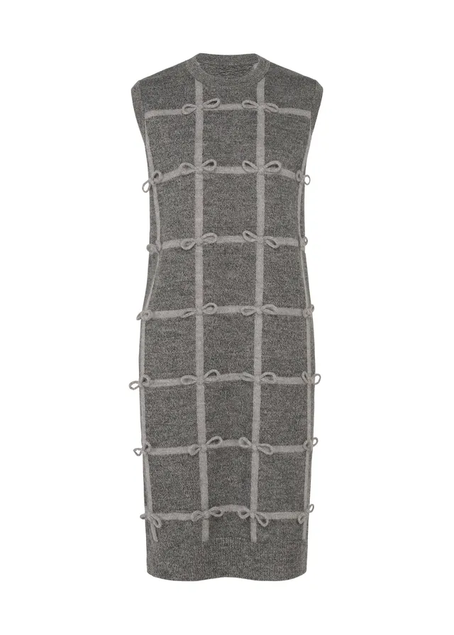 Issey Miyake Ribbon Knit vlněné šaty šedé s mašlemi