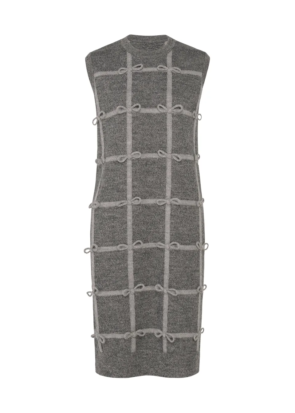 Issey Miyake Ribbon Knit vlněné šaty šedé s mašlemi