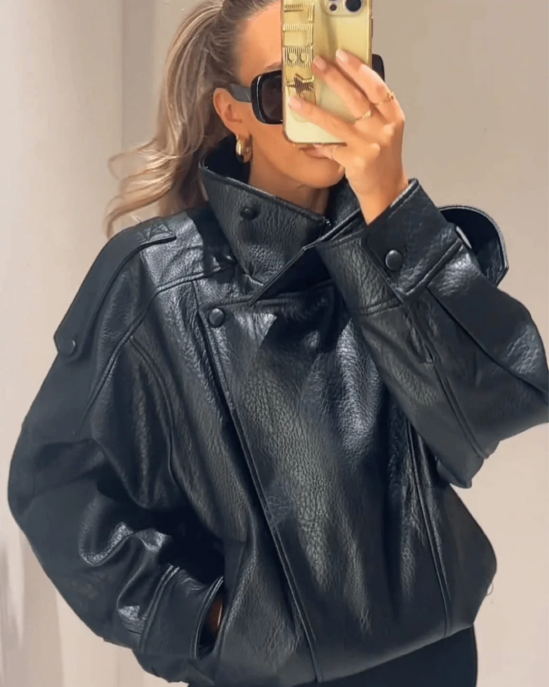 Norielle bomber bunda z ekokůže černá S se stojáčkem
