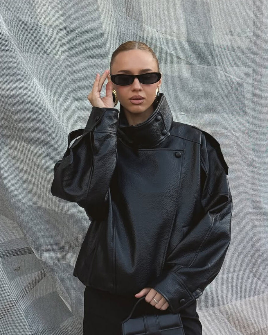 Norielle bomber bunda z ekokůže černá S se stojáčkem