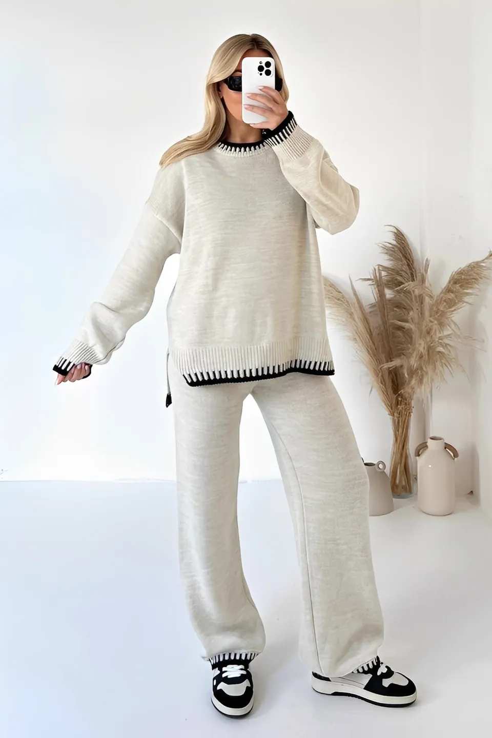 Norielle oversize pletená souprava béžová 2dílná