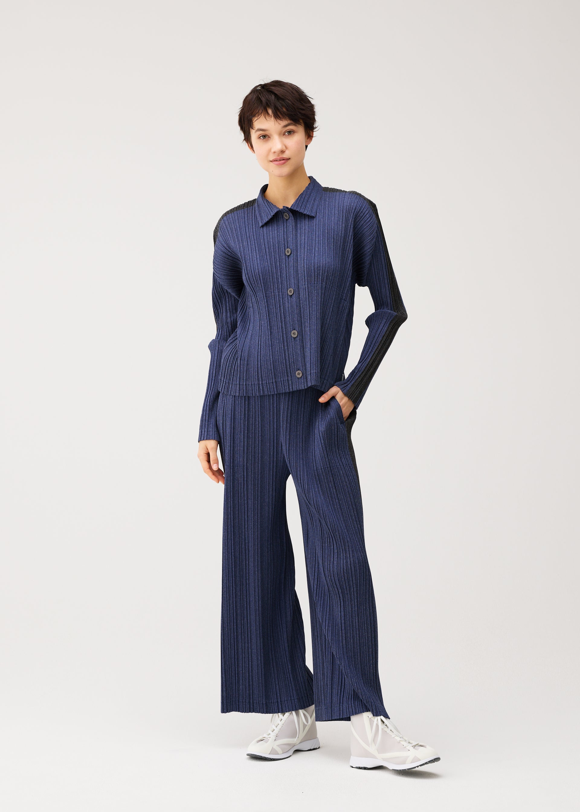 Pleats Please Issey Miyake Cotton Denim bunda tmavě zelená