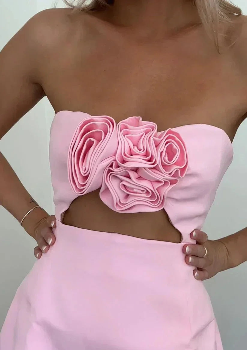 Norielle bustier mini šaty růžové s květem