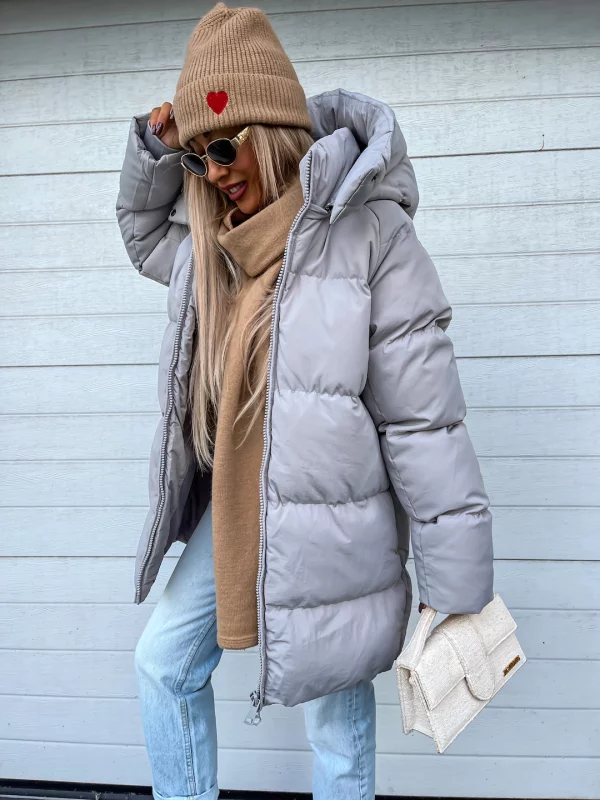 Norielle péřovka dámská oversize béžová s kapucí