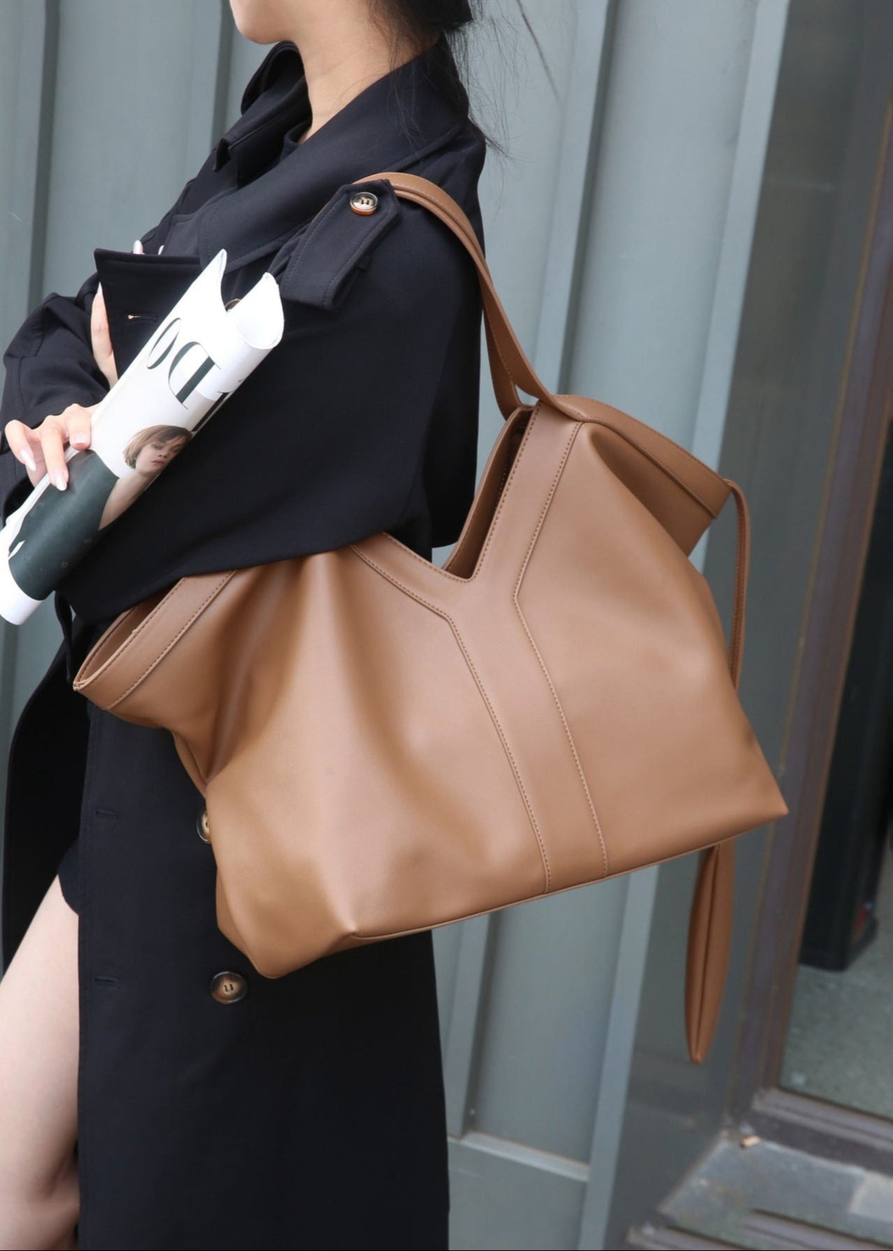 Norielle Valencia velká kabelka černá 57 cm kožená
