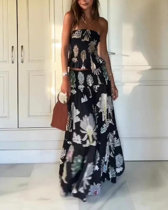 Norielle bustier maxi šaty květované černé