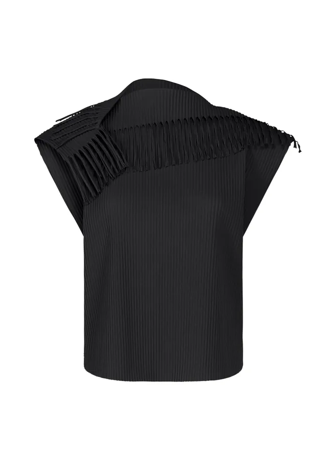 Issey Miyake Leaf Pleats top černá francouzský rukáv lehký