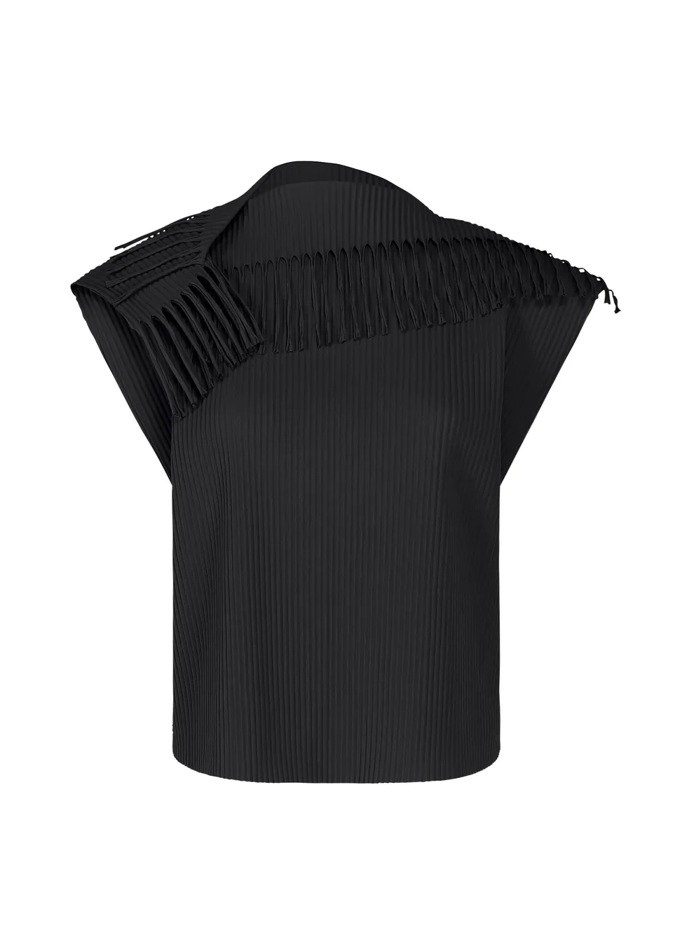Issey Miyake Leaf Pleats top černá francouzský rukáv lehký