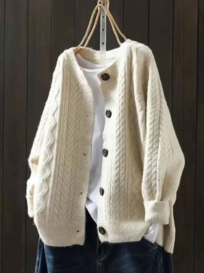 Norielle Camel pletený kardigan béžová copánkový vzor S–3XL