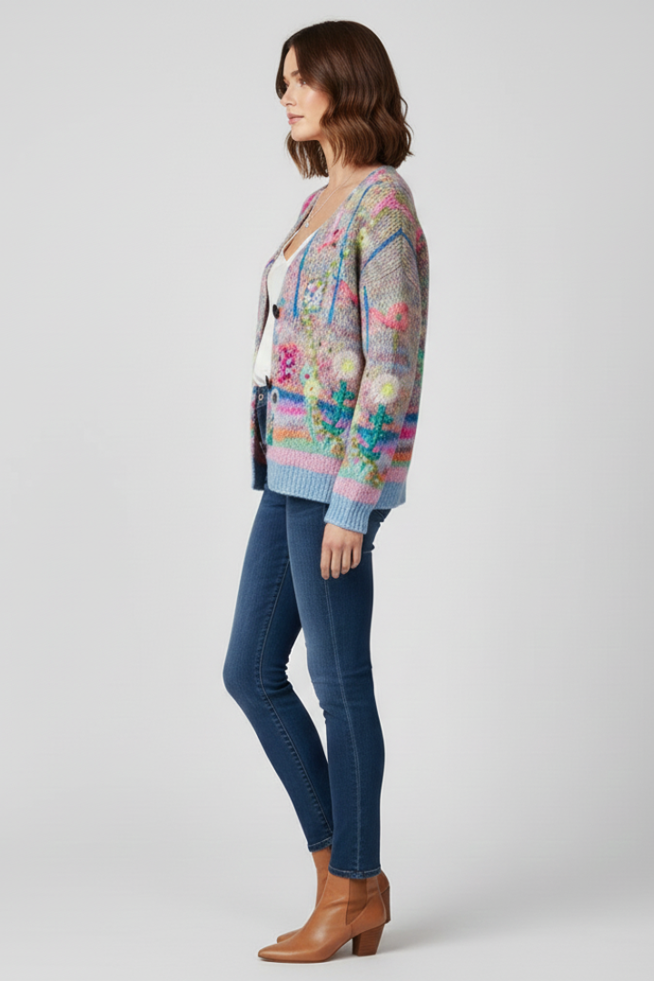 Norielle květovaný cardigan s výstřihem do V modrý