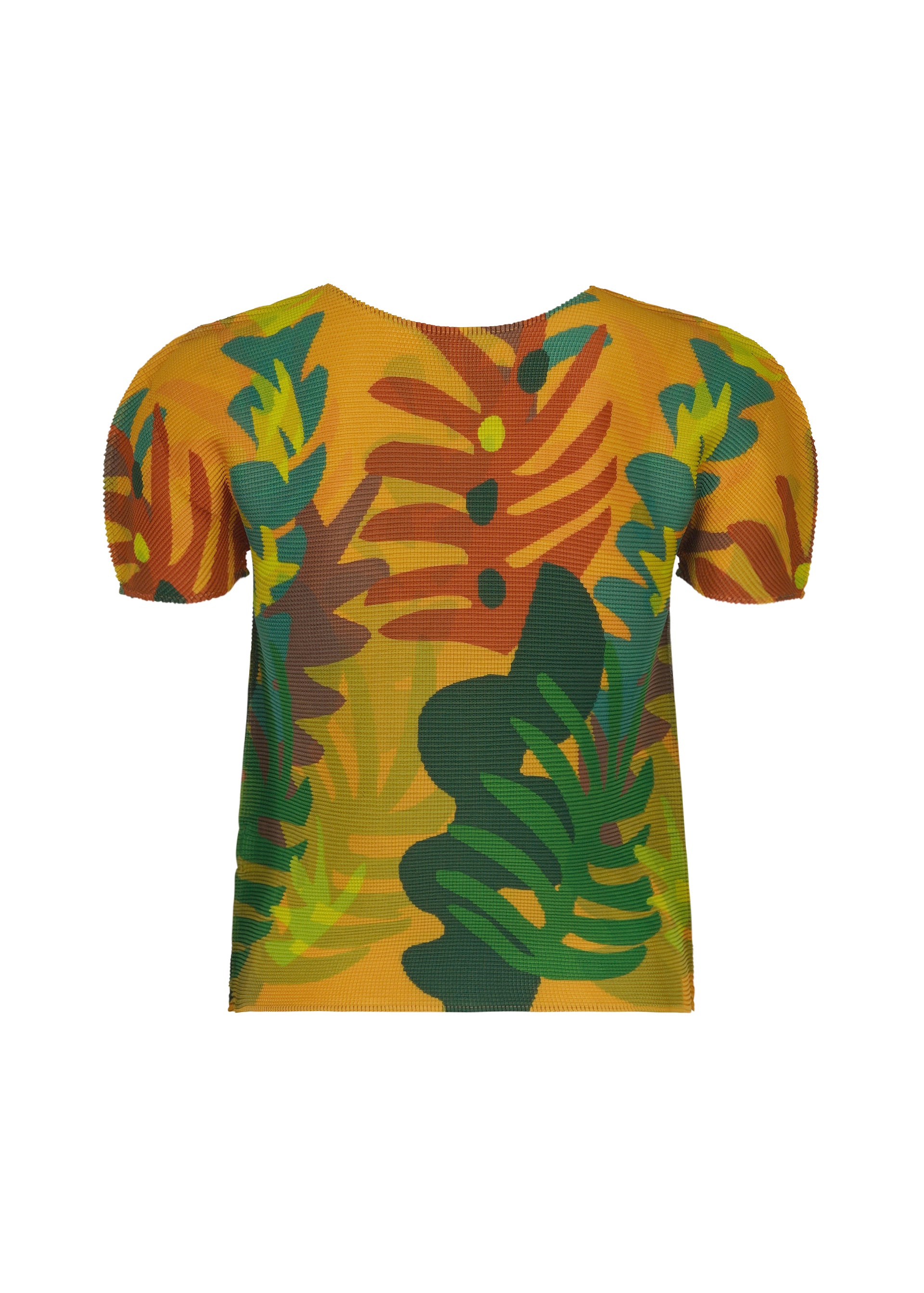 Issey Miyake Jungle top oranžový plisovaný s krátkým rukávem