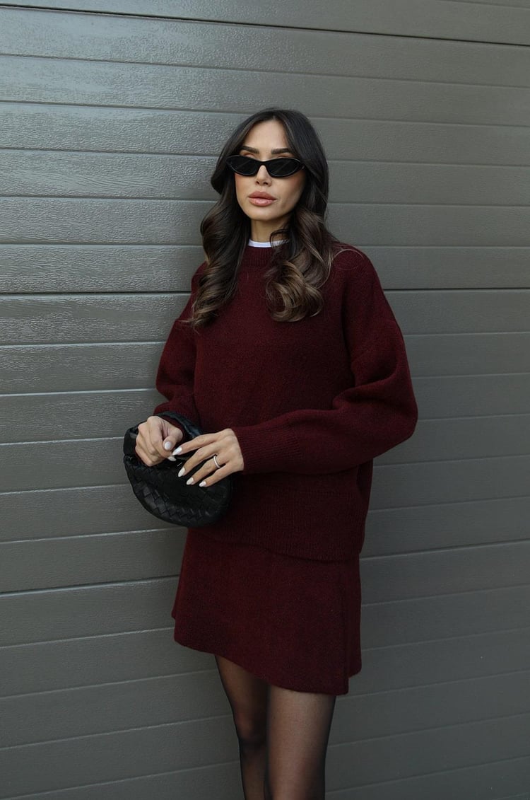Norielle oversize pletená souprava šedá svetr sukně