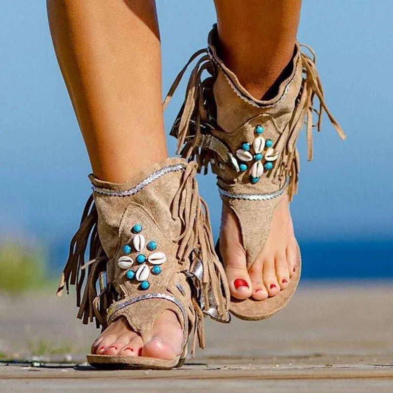 Norielle boho sandaly s trasnemi hnede ploche
