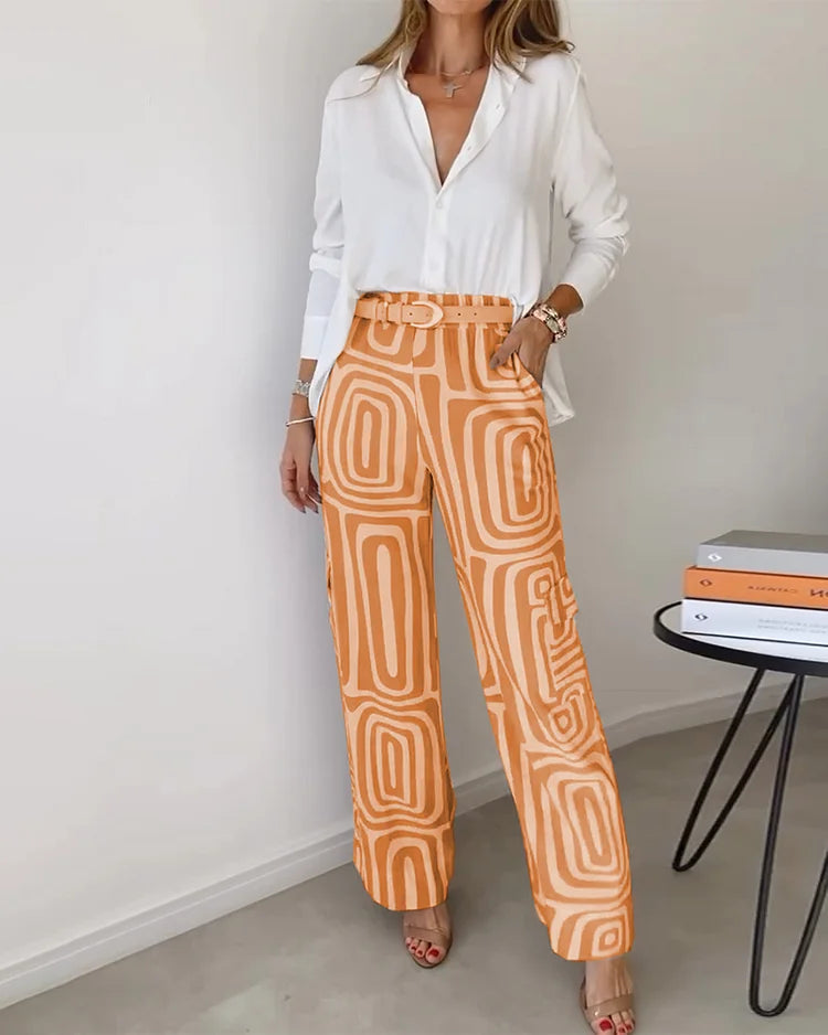 Norielle souprava košile kalhoty khaki geometrická