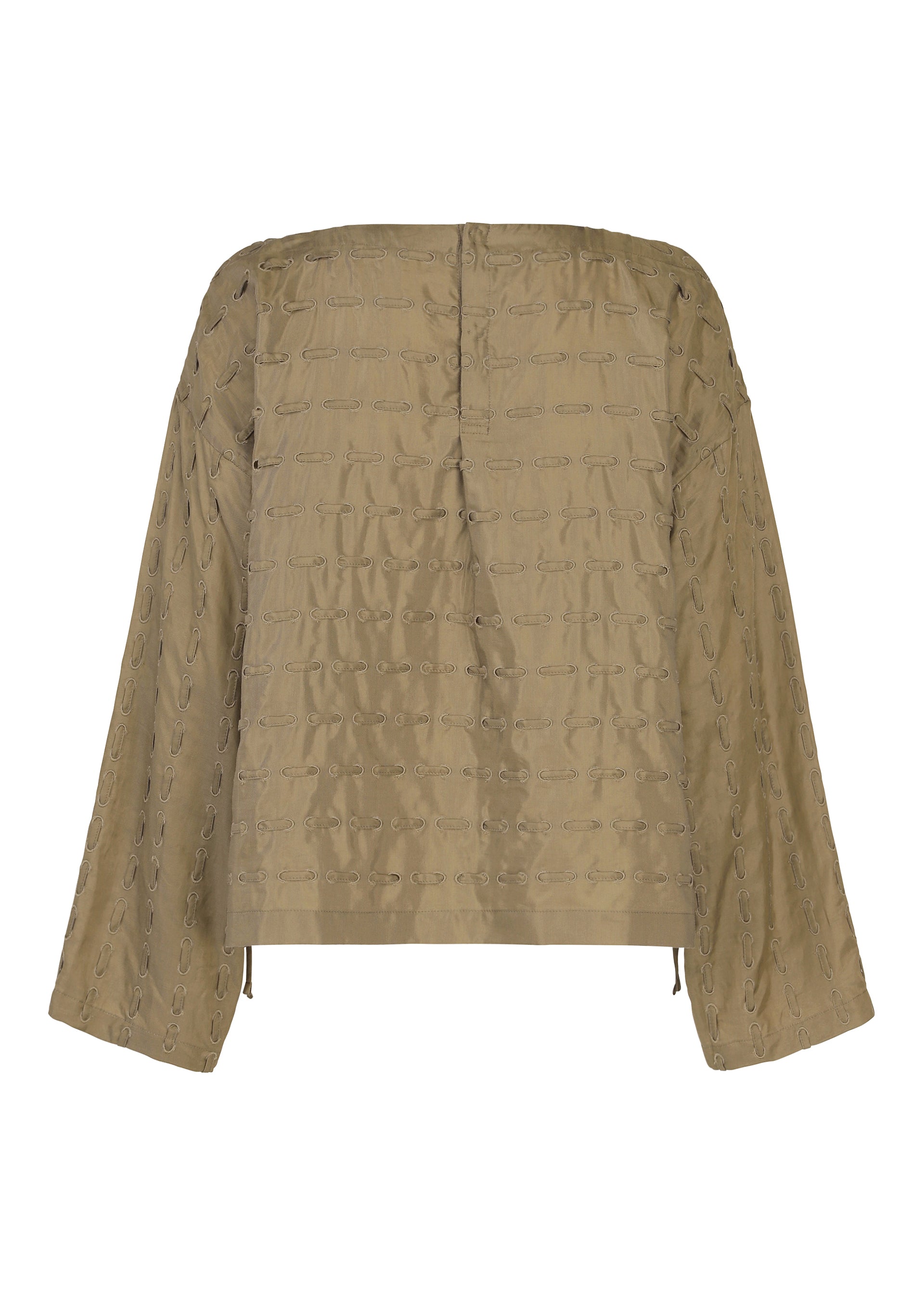 Issey Miyake Hole & Line top khaki s mašlemi