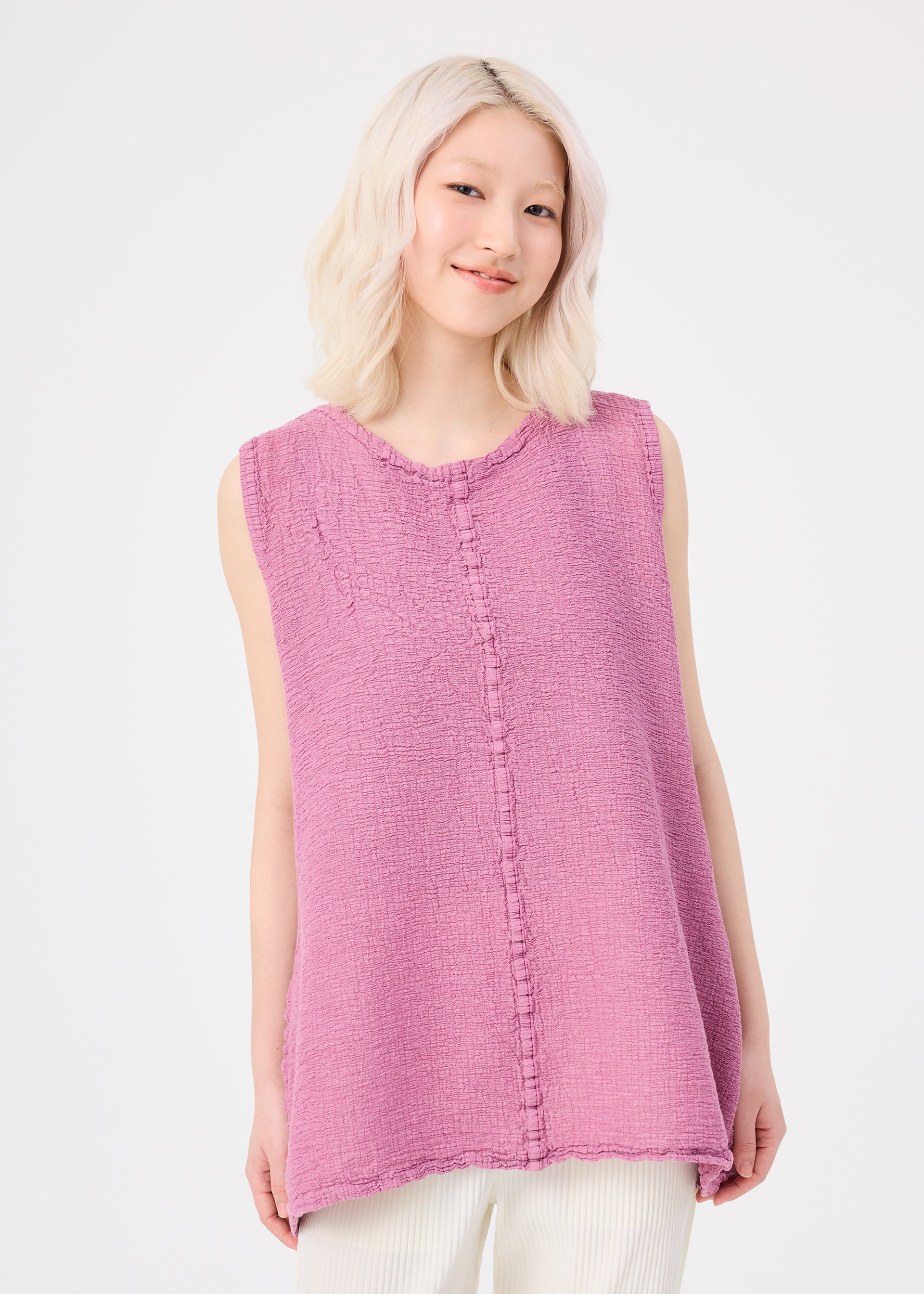 me Issey Miyake Polycotton Crepe tunika taupe bavlněná