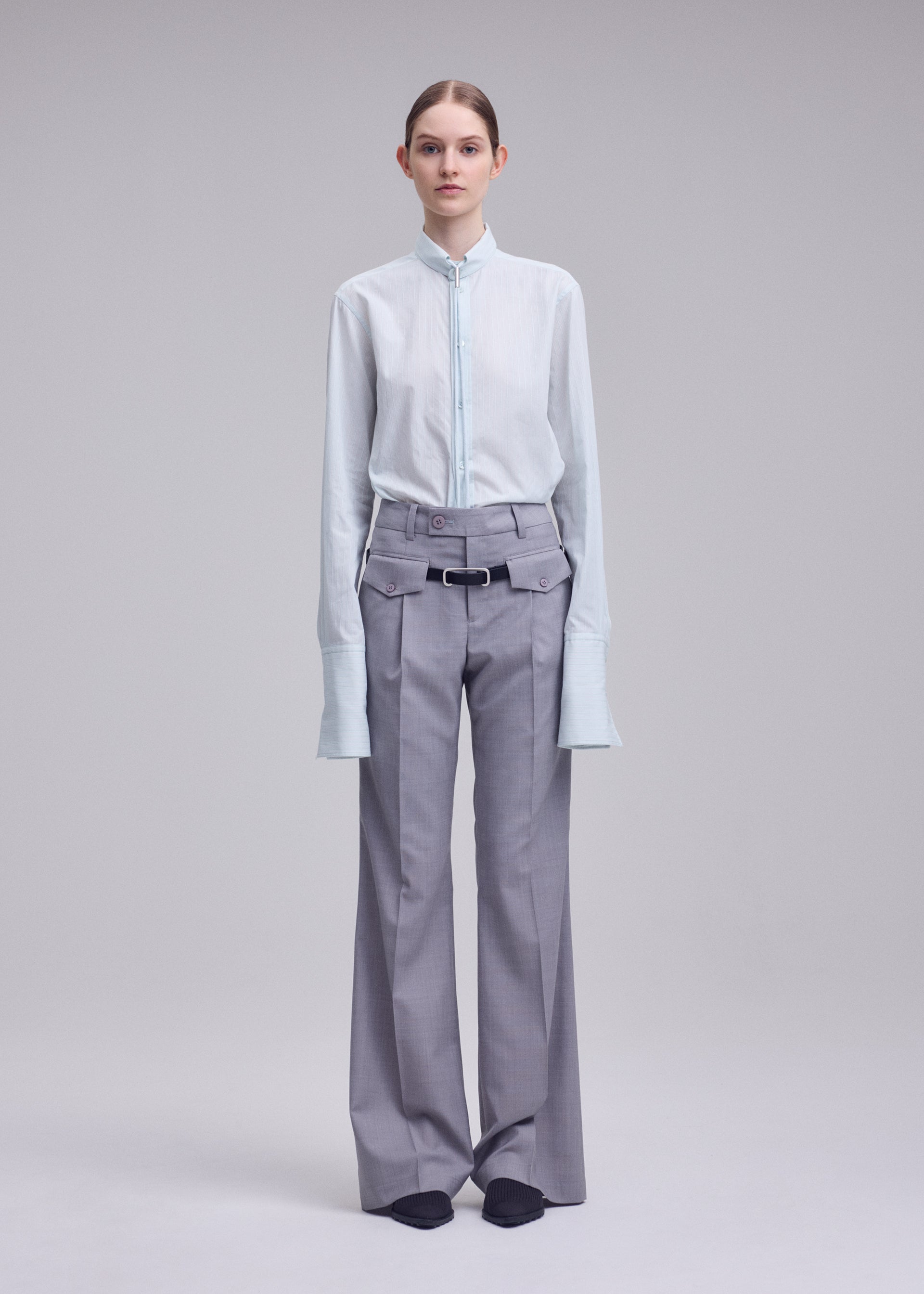 Issey Miyake HONEST ENSEMBLE flare kalhoty šedé