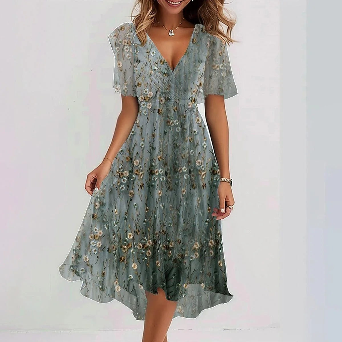 Norielle Floral dámské midi šaty květované modré