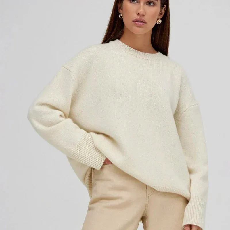 Norielle oversize pletený svetr s kulatým výstřihem béžový