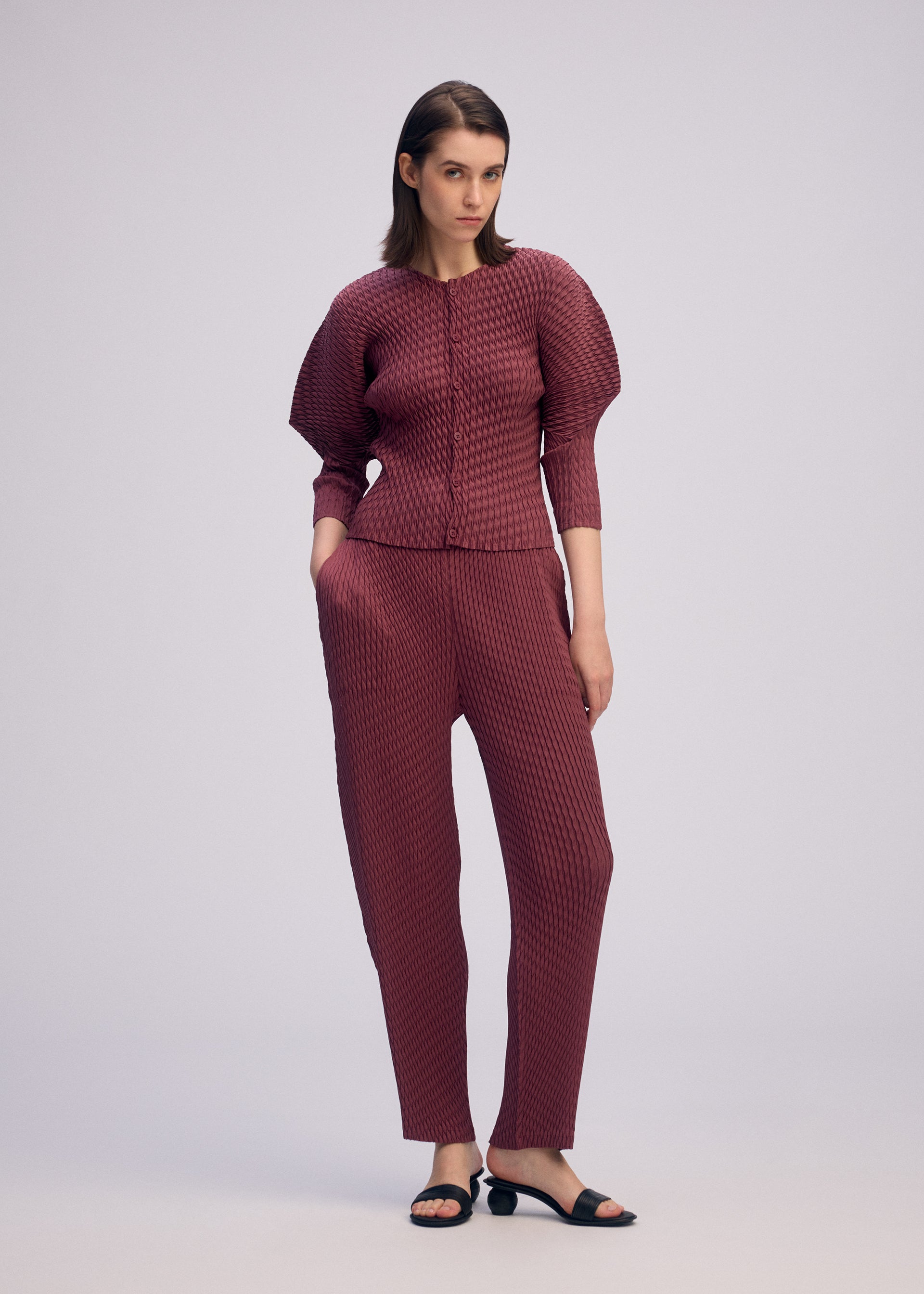 Issey Miyake Sleek Pleats kardigan šedý vel. 2