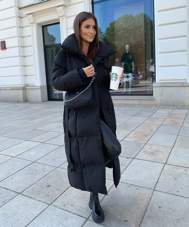 Norielle Éliane dlouhá zimní bunda černá s páskem