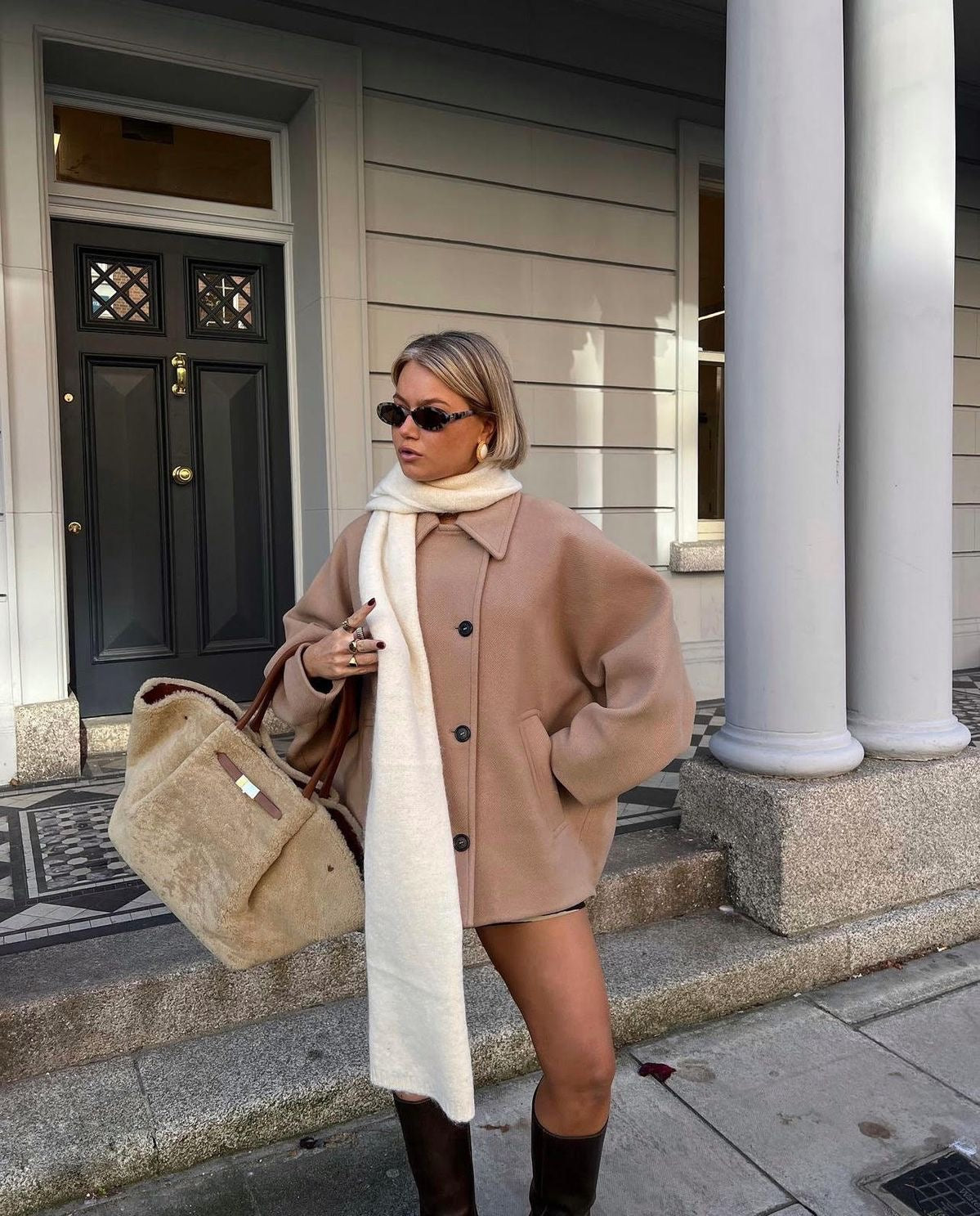 Norielle krátký oversize kabát béžový elegantní