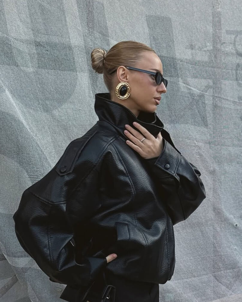 Norielle bomber bunda z ekokůže černá S se stojáčkem