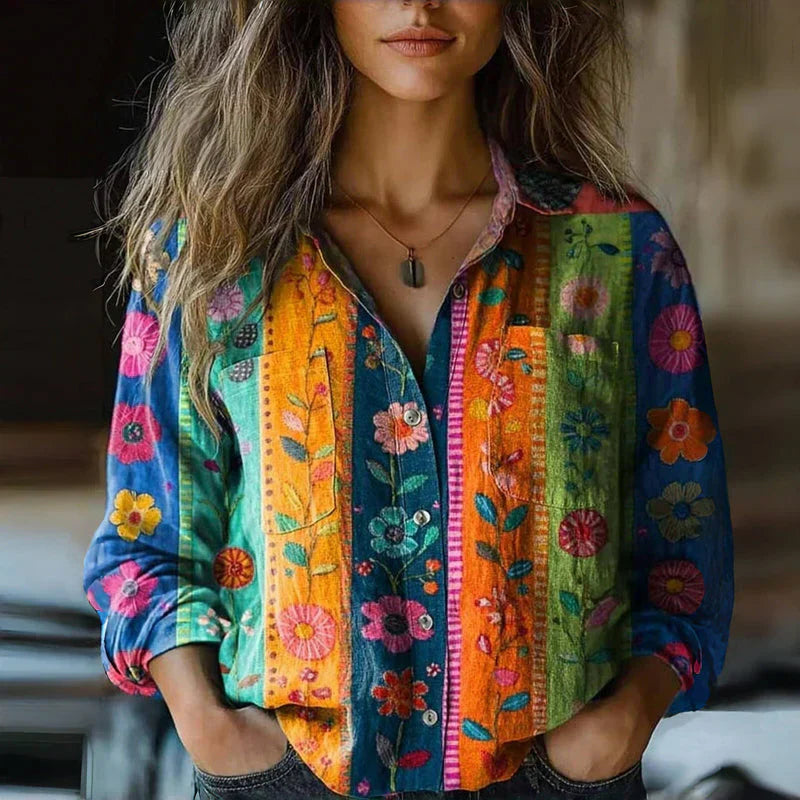 Norielle vintage halenka s knoflíky a potiskem červená XS
