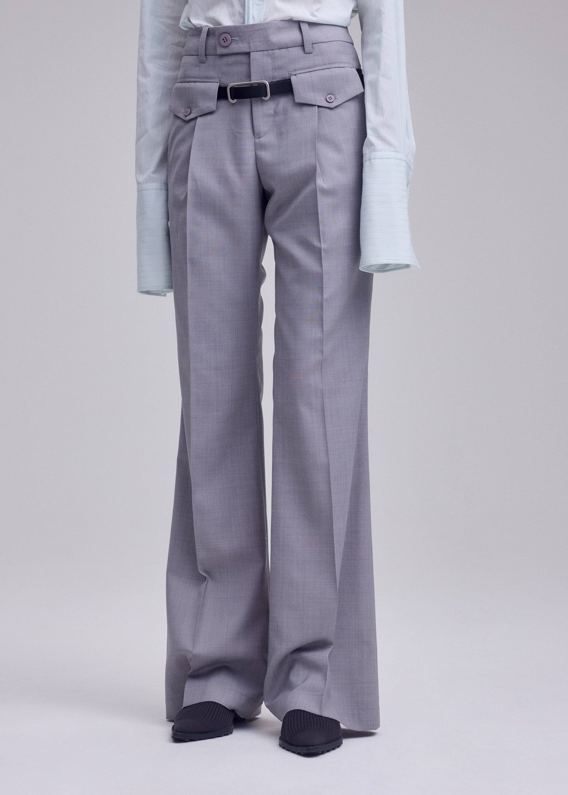 Issey Miyake HONEST ENSEMBLE flare kalhoty šedé