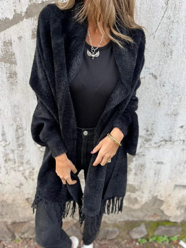 Norielle dlouhý cardigan šedý s třásněmi