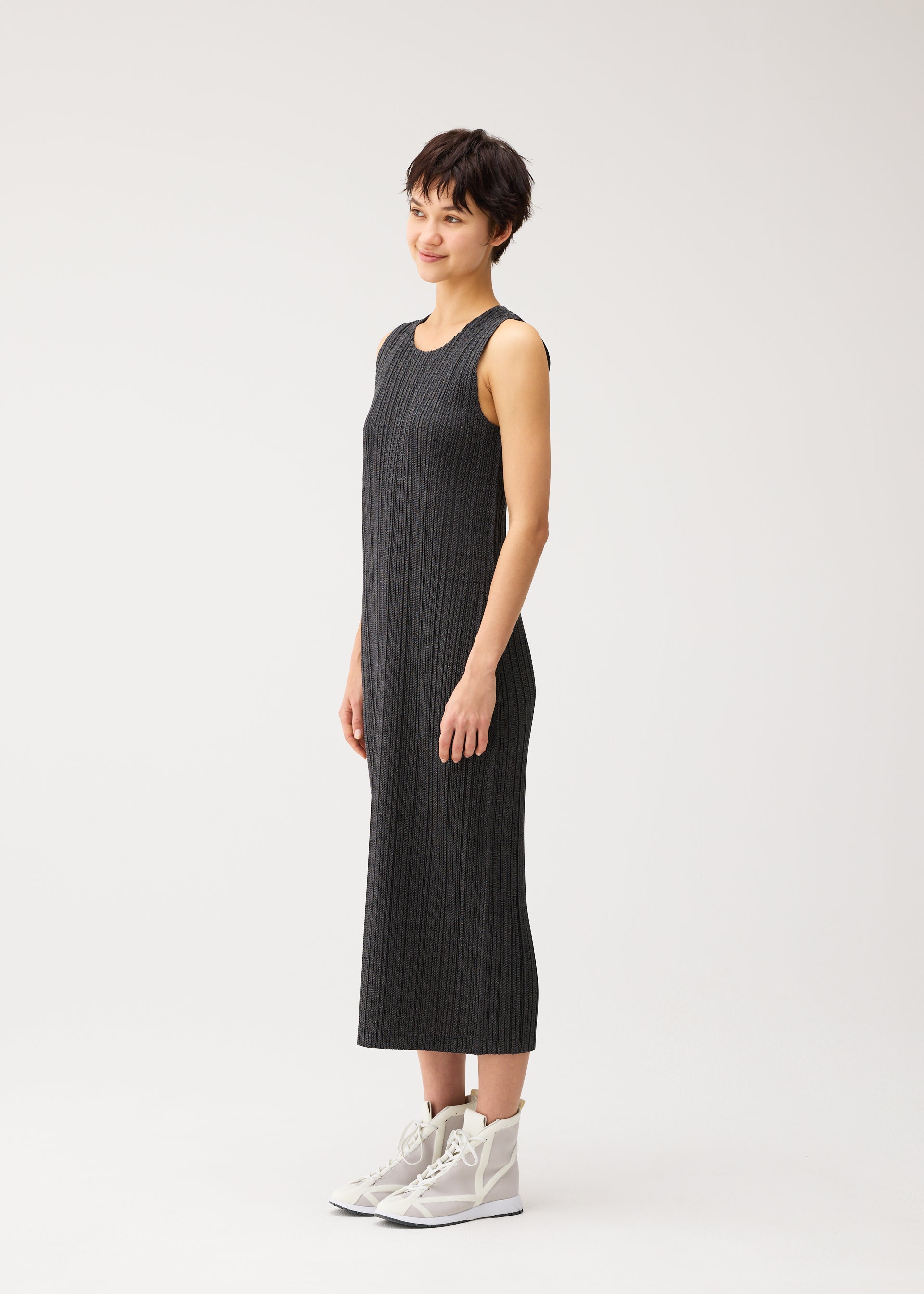 Issey Miyake Pleats Please Cotton Denim šaty černé bavlna