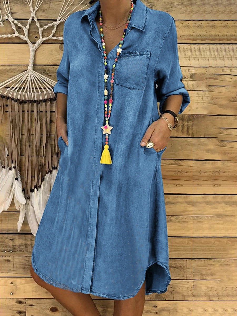 Norielle midi košilové denim šaty modrá