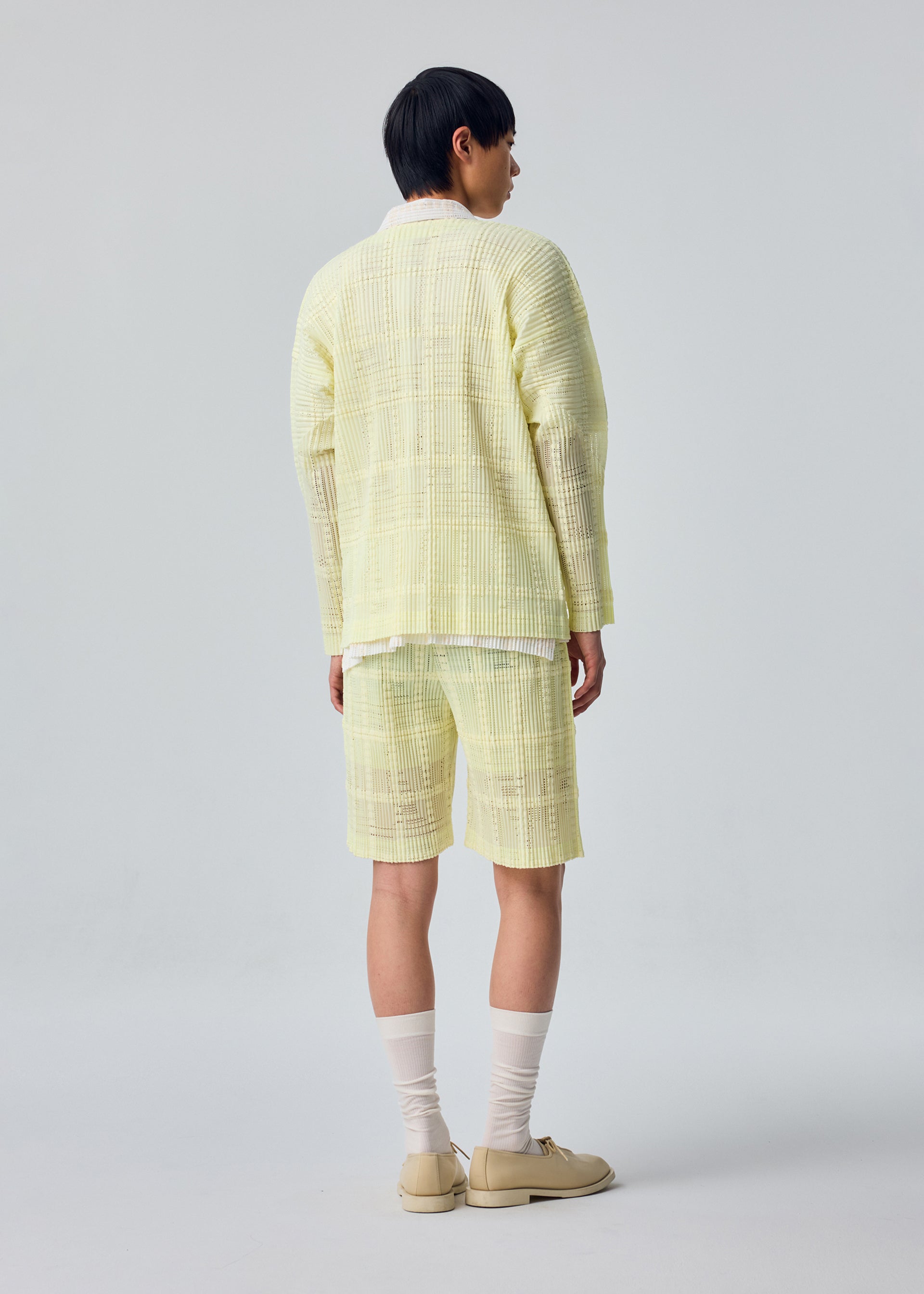 Homme Plissé Issey Miyake Lace Grid kardigan bílý krajkový