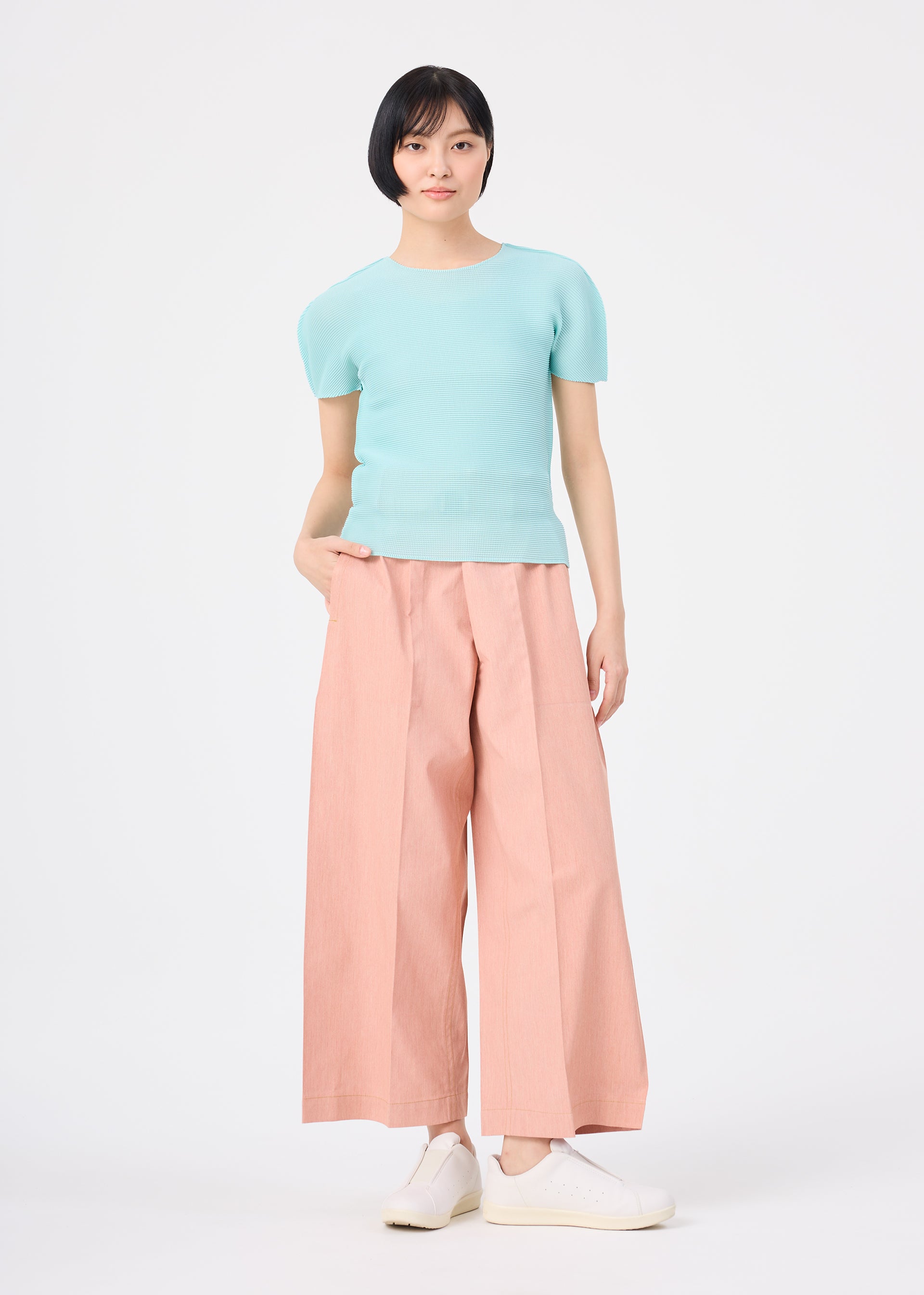Issey Miyake Flat Denim Seasonal široké kalhoty salmon pink