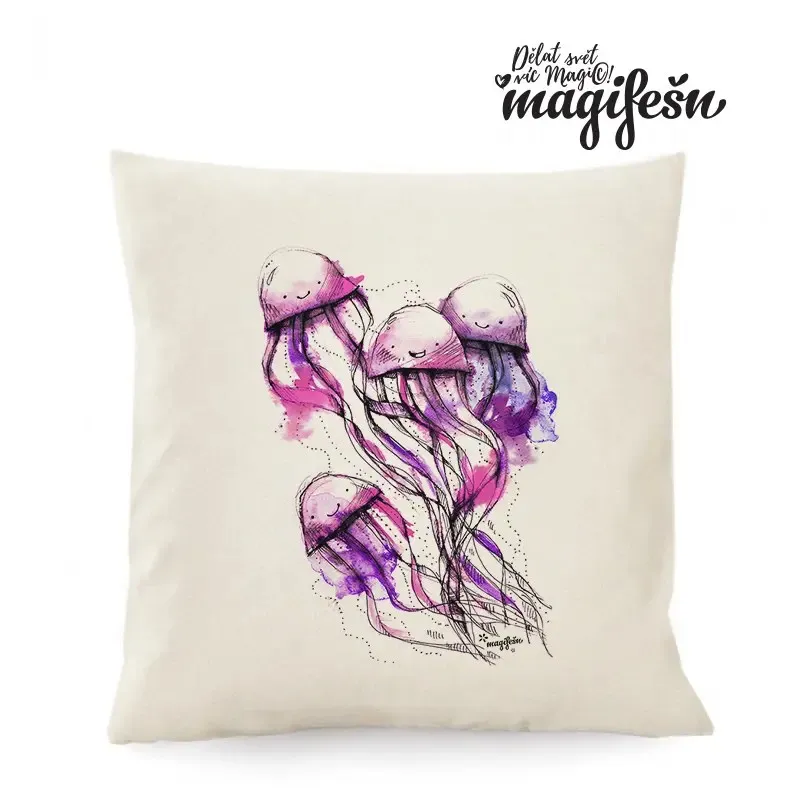 Magifešn Medůzky polštář 50x50 růžová Fairtrade