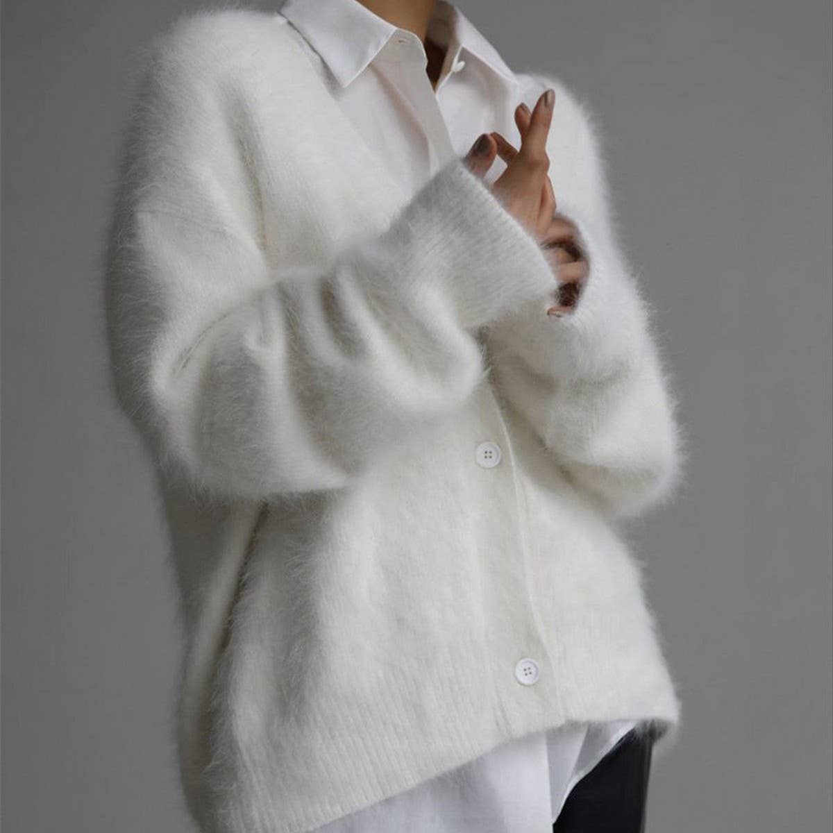 Norielle pletený cardigan s výstřihem do V bílý