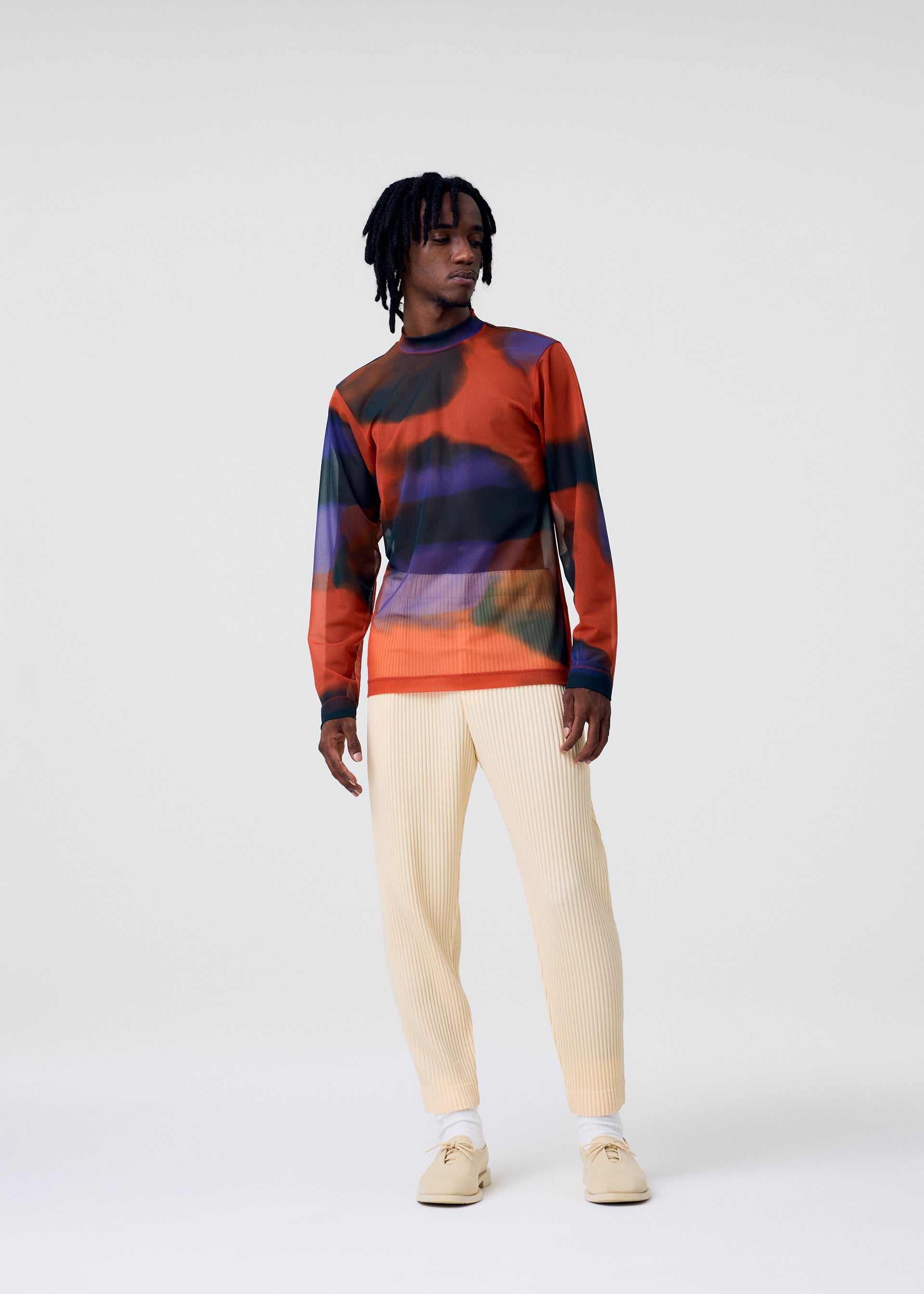 Issey Miyake Dawn Sheer tričko dlouhý rukáv šedá průsvitné