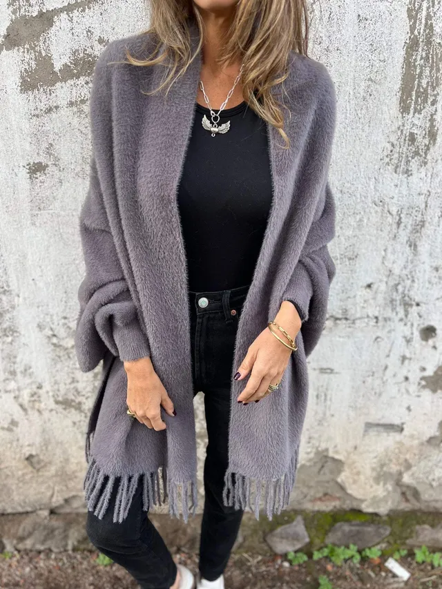 Norielle dlouhý cardigan šedý s třásněmi