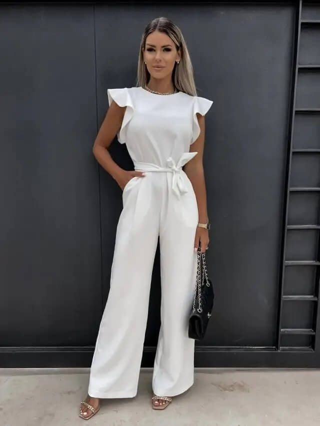 Norielle béžový overal s volány na ramenou XS–3XL