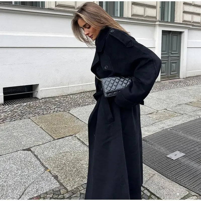 Norielle Inka oversize zimní kabát černý dlouhý